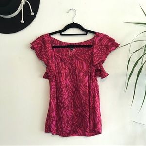 Banana Republic silk pink red ruffle sleeve top XS